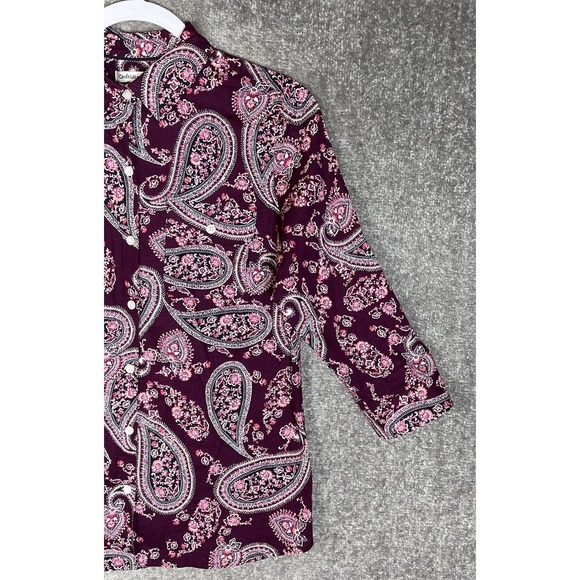 Croft & Barrow‎ 3/4 Roll Tab Sleeve Floral Paisley Button Up Top Womens Sz Small - Picture 6 of 11